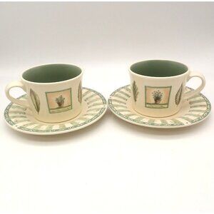 Pfaltzgraff Naturewood Cup & Saucer Sets Herb Garden Stoneware USA Lot of 2